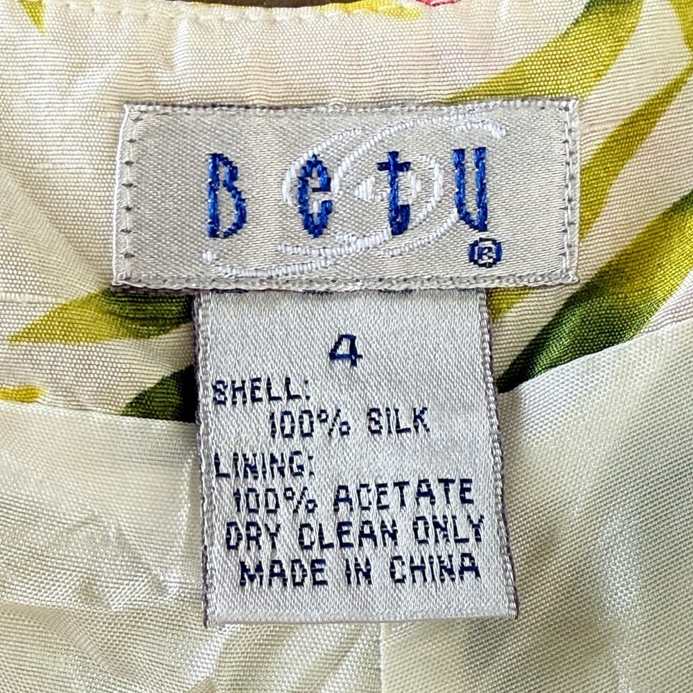 BetU 100% SILK Yellow Pink Floral Beaded Lined Tropical Summer Pants Size 4 - Picture 10 of 10